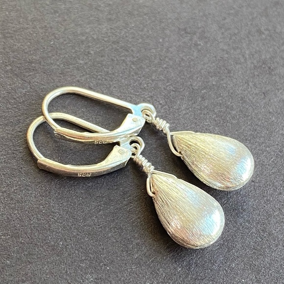 Brushed Sterling Silver Teardrop Lever back Dangle/ Drop - Picture 5 of 6